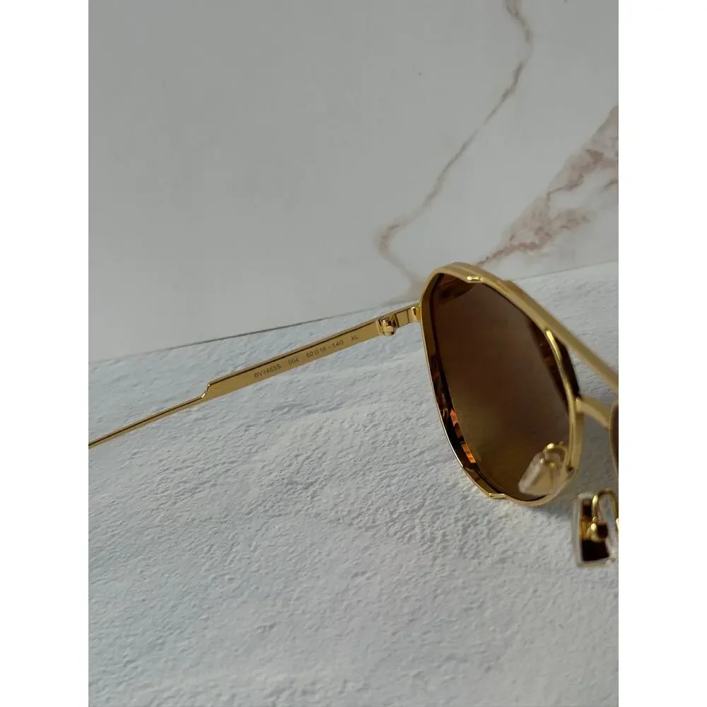 Bottega Veneta BV1465S Light Ribbon Aviator Gold Mirror Sunglasses
